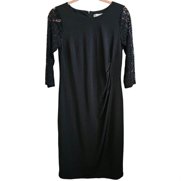 NWT Christopher & Banks 3/4 Lace Sleeve Cinched Side Black Dress Size 4 - Picture 1 of 4